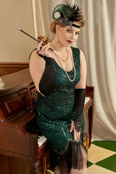 Grünes 1920er Übergröße Charleston Kleid mit 20er Jahre Accessoires Set