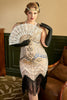 Laden Sie das Bild in den Galerie-Viewer, Apricot Pailletten 1920er Jahre Übergröße Charleston Kleid mit 20er Jahre Zubehör Set