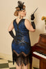 Laden Sie das Bild in den Galerie-Viewer, Königsblaues Paillettenkleid 1920er Jahre Gatsby Übergröße Kleid mit 20er Jahren Accessoires Set