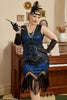 Laden Sie das Bild in den Galerie-Viewer, Königsblaues Paillettenkleid 1920er Jahre Gatsby Übergröße Kleid mit 20er Jahren Accessoires Set
