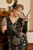 Laden Sie das Bild in den Galerie-Viewer, Schwarze Pailletten 1920er Jahre Flapper Übergröße Kleid mit 20er Jahre Accessoires Set
