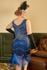 Laden Sie das Bild in den Galerie-Viewer, Königsblau Pailletten 1920er Jahre Übergröße Gatsby Kleid mit 20er Jahre Accessoires Set