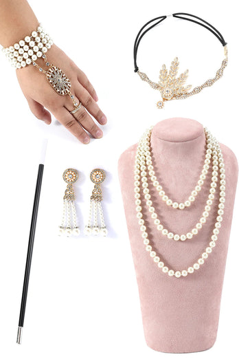 Champagner Glitzer Fransen Gatsby-Kleid mit Accessoires Set