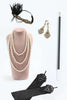 Laden Sie das Bild in den Galerie-Viewer, Perlen Dunkelgrünes Glitzer Fransen Flapper Kleid mit Accessoires Set
