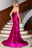 Laden Sie das Bild in den Galerie-Viewer, Fuchsia trägerloses Satin korsett Kleid mit Accessoire