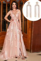Laden Sie das Bild in den Galerie-Viewer, Blush Applikationen A Linie Spaghettiträger Ballkleid mit Accessoire