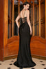 Laden Sie das Bild in den Galerie-Viewer, Schwarzes schwarzes Korsett Meerjungfrau Spaghettiträger langes Ballkleid mit Accessoire