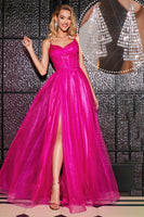 Laden Sie das Bild in den Galerie-Viewer, Fuchsia langes Korsett Ballkleid in A-Linie mit Accessoire