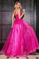 Laden Sie das Bild in den Galerie-Viewer, Fuchsia langes Korsett Ballkleid in A-Linie mit Accessoire