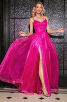 Laden Sie das Bild in den Galerie-Viewer, Fuchsia langes Korsett Ballkleid in A-Linie mit Accessoire