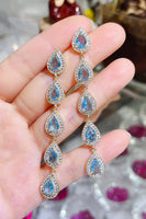 Laden Sie das Bild in den Galerie-Viewer, Blaues A-Linie Applikationen langes Ballkleid aus Tüll mit Accessoire