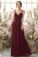 Laden Sie das Bild in den Galerie-Viewer, Burgundy Chiffon Brautjungfernkleid