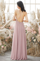 Laden Sie das Bild in den Galerie-Viewer, Altrosa Chiffon Brautjungfernkleid