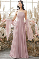 Laden Sie das Bild in den Galerie-Viewer, Altrosa Chiffon Brautjungfernkleid