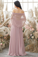 Laden Sie das Bild in den Galerie-Viewer, Altrosa Chiffon Brautjungfernkleid