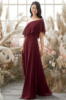 Laden Sie das Bild in den Galerie-Viewer, Eine Schulter Burgundy Chiffon Brautjungfernkleid