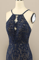 Laden Sie das Bild in den Galerie-Viewer, Marine Mermaid Spitze Langes Ballkleid