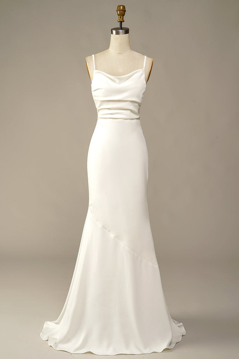 Laden Sie das Bild in den Galerie-Viewer, Weißes Meerjungfrau lange Hochzeitskleid