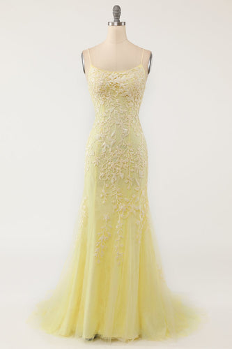 Gelbe Meerjungfrau Long Prom Kleid mit Applikationen