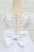 Laden Sie das Bild in den Galerie-Viewer, Weißes Tüll Bodenlänges Blumenmädchenkleid