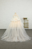 Laden Sie das Bild in den Galerie-Viewer, Aprikose Hoch niedrigBlumenmädchen Kleid mit Schleife