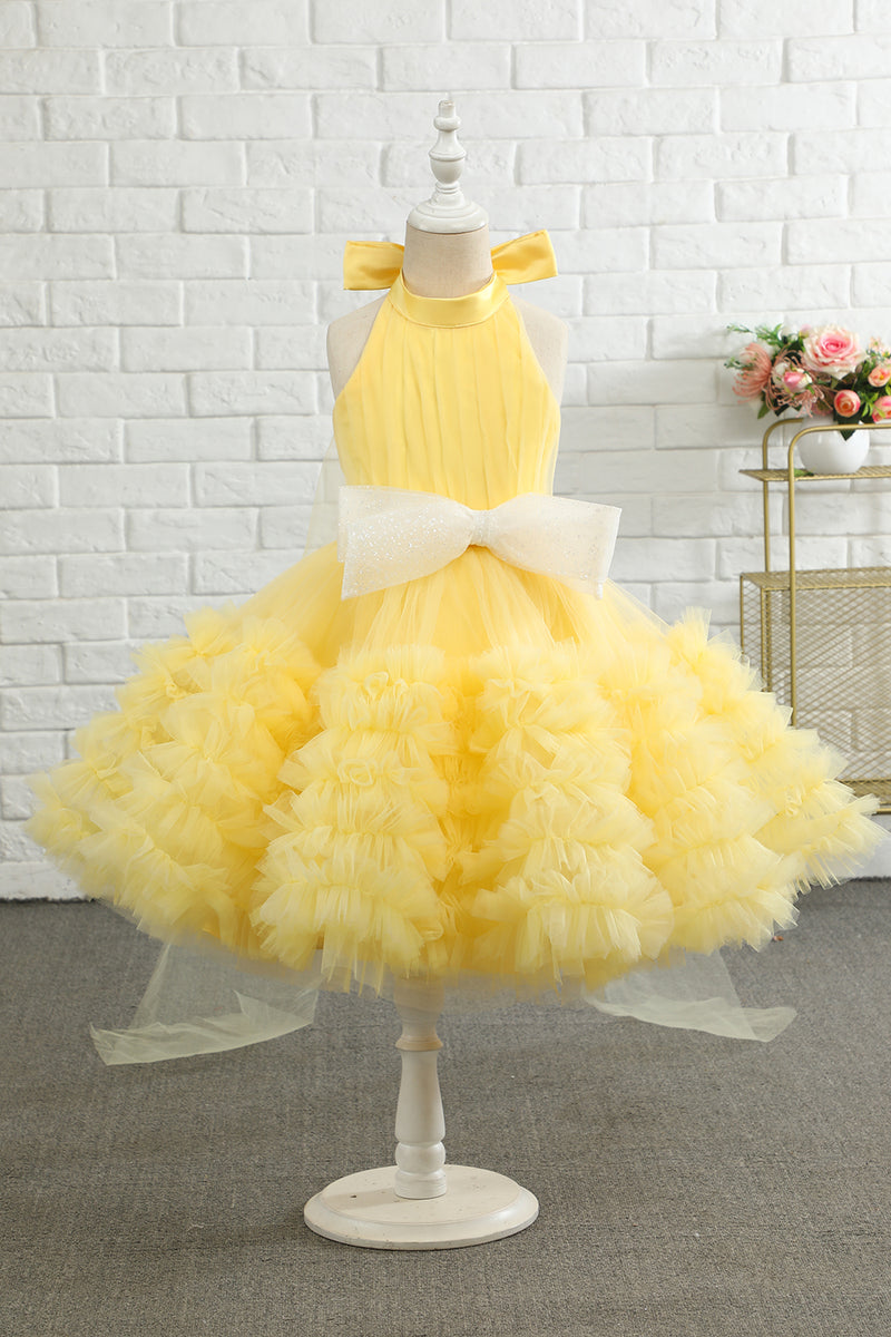 Laden Sie das Bild in den Galerie-Viewer, Gelbes Neckholder Blumenmädchenkleid