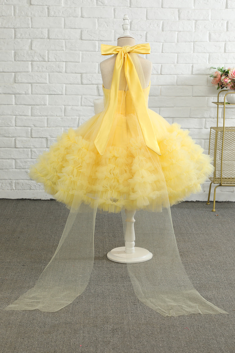 Laden Sie das Bild in den Galerie-Viewer, Gelbes Neckholder Blumenmädchenkleid