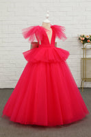 Laden Sie das Bild in den Galerie-Viewer, Fuchsia Tüll Blumenmädchen Kleid mit Pailletten Schleife