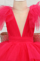 Laden Sie das Bild in den Galerie-Viewer, Fuchsia Tüll Blumenmädchen Kleid mit Pailletten Schleife