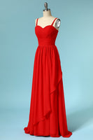 Laden Sie das Bild in den Galerie-Viewer, Langes Rot Chiffon Spaghettiträger Herzausschnitt Ballkleid