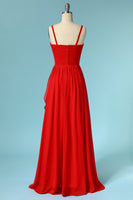 Laden Sie das Bild in den Galerie-Viewer, Langes Rot Chiffon Spaghettiträger Herzausschnitt Ballkleid
