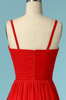 Laden Sie das Bild in den Galerie-Viewer, Langes Rot Chiffon Spaghettiträger Herzausschnitt Ballkleid