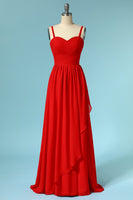 Laden Sie das Bild in den Galerie-Viewer, Langes Rot Chiffon Spaghettiträger Herzausschnitt Ballkleid