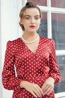 Laden Sie das Bild in den Galerie-Viewer, Burgundy Polka Dots Freizeitkleid