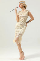 Laden Sie das Bild in den Galerie-Viewer, Golden Gatsby Glitter Fransen 1920er Jahre Flapper Kleid