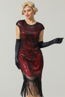 Laden Sie das Bild in den Galerie-Viewer, Burgundy Gatsby Glitzer Fringe 1920er Kleid