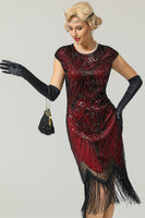 Laden Sie das Bild in den Galerie-Viewer, Burgundy Gatsby Glitzer Fringe 1920er Kleid