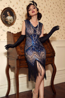 Laden Sie das Bild in den Galerie-Viewer, Königsblau Glitter Fransen Gatsby 1920er Jahre Flapper Kleid