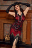 Laden Sie das Bild in den Galerie-Viewer, Rot &amp; Schwarz Glitzer Fransen 1920er Jahre Flapper Kleid