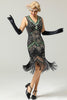 Laden Sie das Bild in den Galerie-Viewer, Schwarz Glitzer Franse 1920er Flapper Kleid