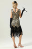 Laden Sie das Bild in den Galerie-Viewer, Elfenbein V-Ausschnitt Pailletten Franse Flapper Kleid