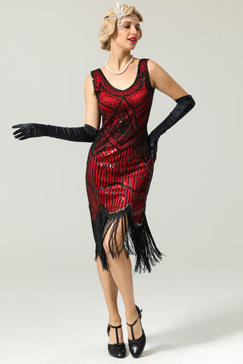 Rot und Schwarz Tiefer V-Ausschnitt Flapper 1920er Kleid