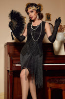 Laden Sie das Bild in den Galerie-Viewer, Schwarzes 1920er Jahre Pailletten Flapper Kleid