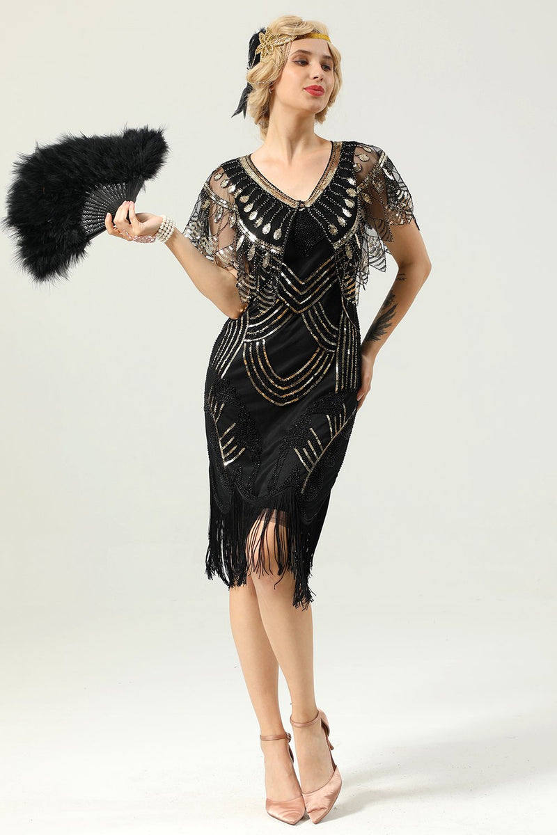 Laden Sie das Bild in den Galerie-Viewer, Schwarze Party Pailletten 1920er Jahre Kleid