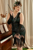 Laden Sie das Bild in den Galerie-Viewer, Pailletten dunkelgrün Übergröße 1920er Jahre Flapper Kleid