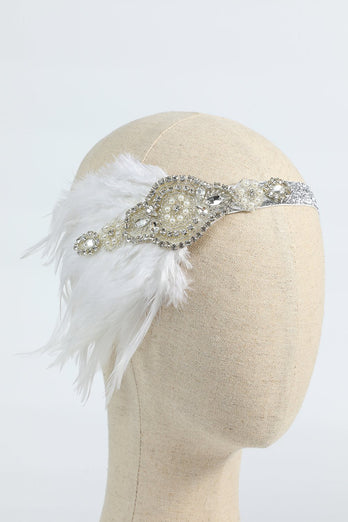 Rouge 1920er Jahre Perlen Pailletten Stirnband mit Feder