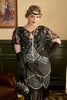 Laden Sie das Bild in den Galerie-Viewer, Schwarze Pailletten Fransen Übergröße 1920er Jahre Flapper Kleid