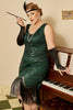 Laden Sie das Bild in den Galerie-Viewer, Dunkelgrünes Übergröße Kleid aus den 1920er Jahren mit Fransen