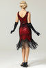 Laden Sie das Bild in den Galerie-Viewer, Rot und Schwarz Tiefer V-Ausschnitt Flapper 1920er Kleid
