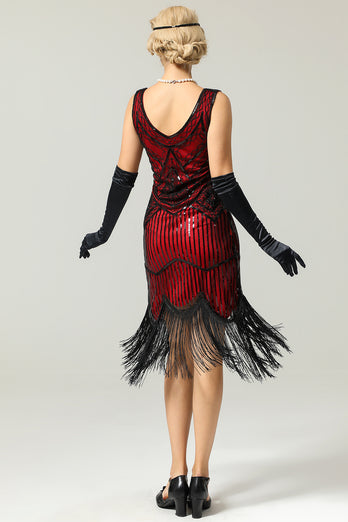 Rot und Schwarz Tiefer V-Ausschnitt Flapper 1920er Kleid